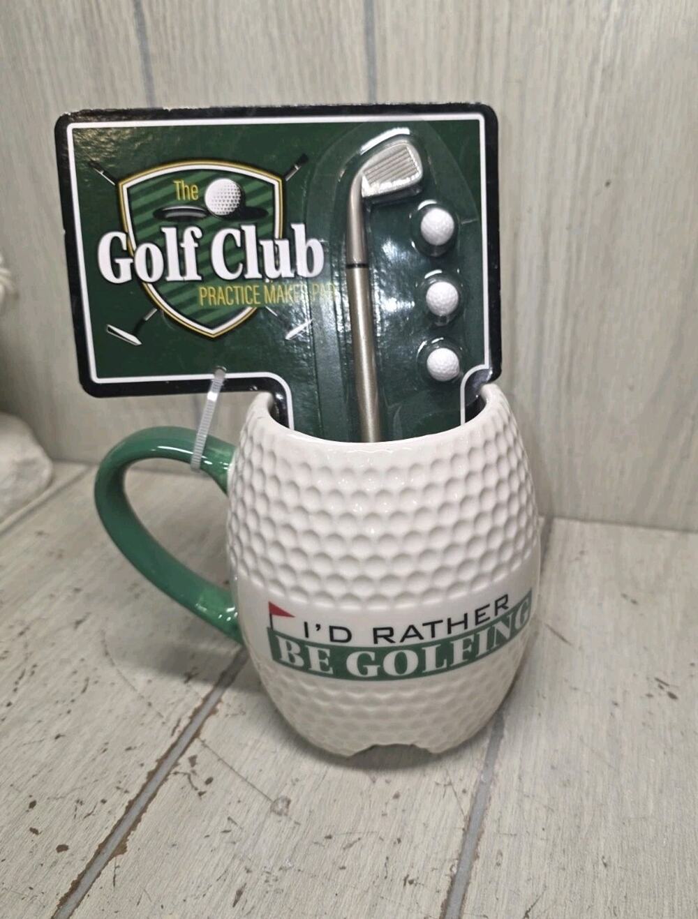 I'd Rather Be Golfing Coffee Mug Putter Pen Golf Balls 16 Oz Gift Set New